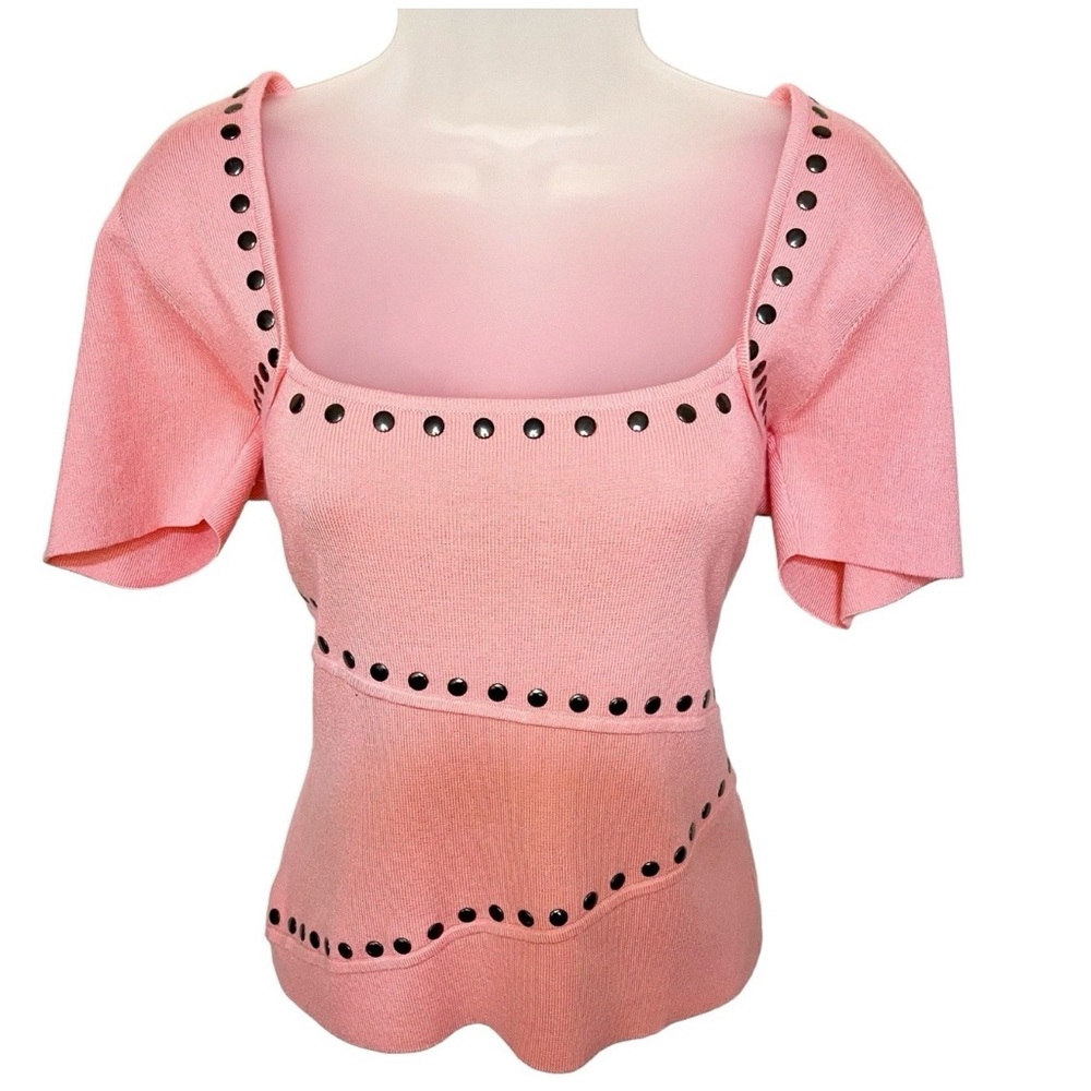 Venus Y2K M Short Sleeve Sweater Top Studded Office Siren Going Out Square Neck